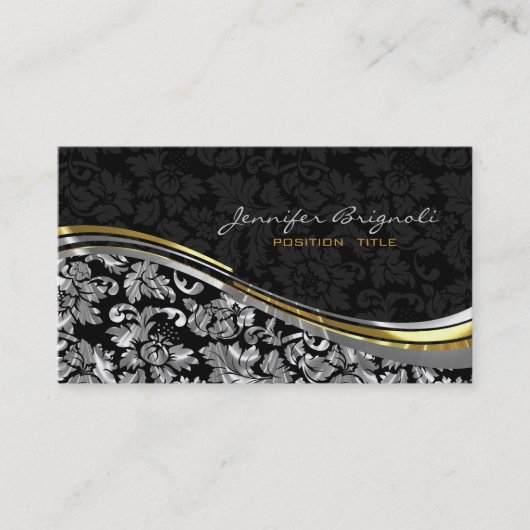 Elegant Black & Silver Damascus Gold-accessoires Visitekaartje (Voorkant)