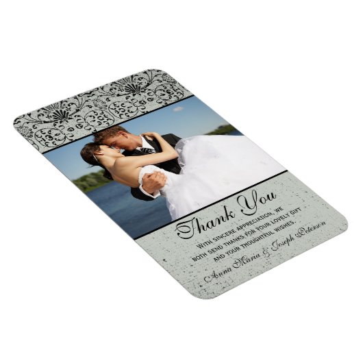 Elegant Black Silver Damask bruiloft bedankt Magneet (Rechterzijde)