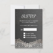 Elegant Black Silver Damask RSVP-kaart RSVP Kaartje (Voorkant)