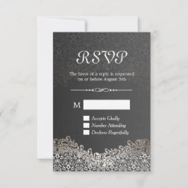 Elegant Black Silver Damask RSVP-kaart RSVP Kaartje