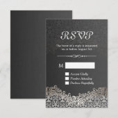 Elegant Black Silver Damask RSVP-kaart RSVP Kaartje (Voorkant / Achterkant)