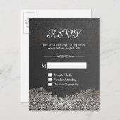 Elegant Black Silver Damask RSVP Reply Kaart (Voorkant / Achterkant)