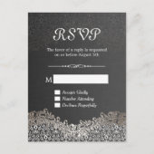 Elegant Black Silver Damask RSVP Reply Kaart (Voorkant)