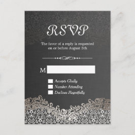 Elegant Black Silver Damask RSVP Reply Kaart