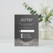 Elegant Black Silver Damask RSVP Reply Kaart (Staand voorkant)