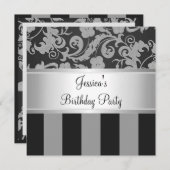 Elegant Black Silver Damask Stripe All Events Kaart (Voorkant / Achterkant)