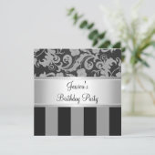 Elegant Black Silver Damask Stripe All Events Kaart (Staand voorkant)