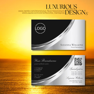 Elegant Black Silver Decor met Logo- en QR-code Visitekaartje