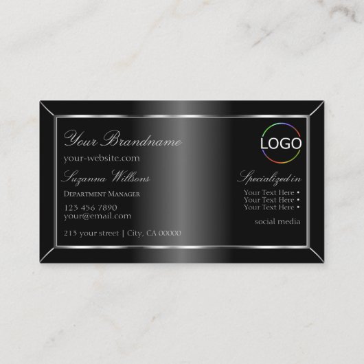 Elegant Black Silver Decor met monogram en Logo Visitekaartje (Achterkant)