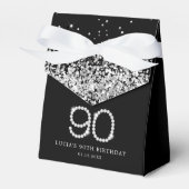 Elegant Black Silver Diamonds 90th Birthday Bedankdoosjes (Voorkant Zijde)