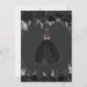 Elegant Black Silver Floral Princess Quinceañera Kaart (Achterkant)