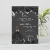 Elegant Black Silver Floral Princess Quinceañera Kaart (Staand voorkant)