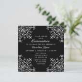Elegant Black Silver Floral Quinceañera Kaart (Staand voorkant)