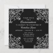 Elegant Black Silver Floral Quinceañera Kaart (Voorkant)