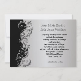 Elegant Black & Silver Floral Wedding Design Kaart