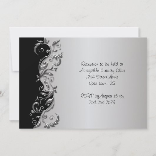 Elegant Black & Silver Floral Wedding Design Kaart (Achterkant)