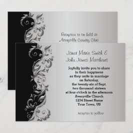 Elegant Black & Silver Floral Wedding Design Kaart