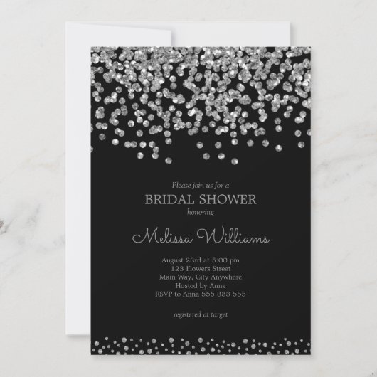 Elegant Black Silver Foil Confetti Vrijgezellenfee Kaart (Voorkant)
