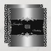 Elegant Black Silver Giraffe Print Jewel 40th Kaart (Voorkant / Achterkant)