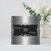 Elegant Black Silver Giraffe Print Jewel 40th Kaart (Staand voorkant)