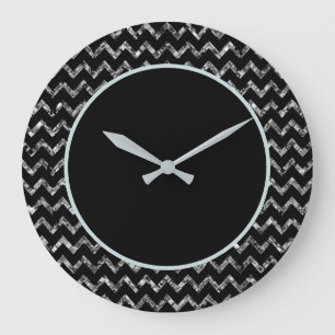 Elegant Black Silver Glam Sparkle Glitter Grote Klok