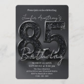 Elegant Black Silver Glitter 85th Birthday Party Kaart (Voorkant)