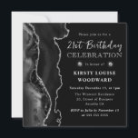 Elegant Black & Silver Glitter Agate 21st Birthday Kaart<br><div class="desc">Elegant Black en Silver Glitter Agate-ontwerp met zwarte marmer achtergrond en rubberen clipart</div>