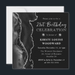 Elegant Black & Silver Glitter Agate 21st Birthday Kaart<br><div class="desc">Elegant Black en Silver Glitter Agate-ontwerp met zwarte marmer achtergrond en rubberen clipart</div>