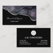 Elegant Black Silver Glitter Agate Geode Monogram Visitekaartje (Voorkant / Achterkant)