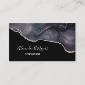 Elegant Black Silver Glitter Agate Geode Monogram Visitekaartje (Voorkant)