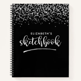 Elegant Black Silver Glitter Artist Sketchbook Notitieboek