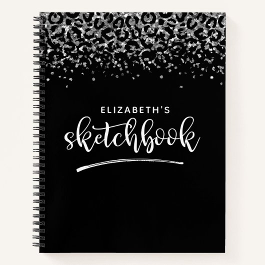 Elegant Black Silver Glitter Artist Sketchbook Notitieboek (Voorkant)