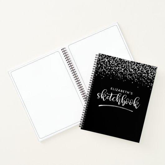 Elegant Black Silver Glitter Artist Sketchbook Notitieboek (Binnen)