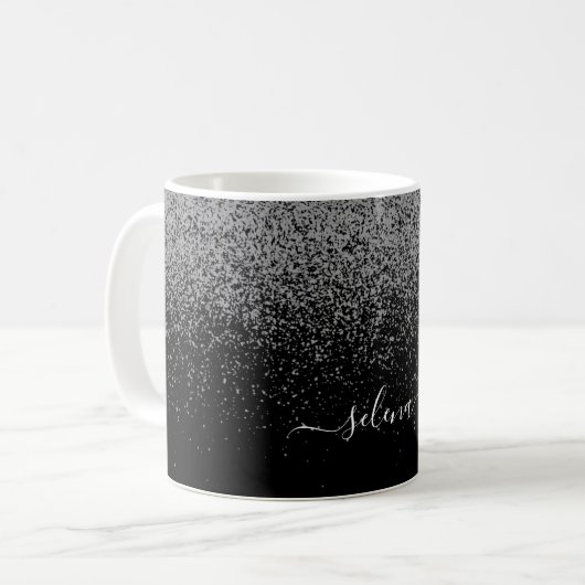 Elegant Black Silver Glitter Girly Monogramed Koffiemok (Voorkant links)