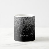 Elegant Black Silver Glitter Girly Monogramed Koffiemok (Center)