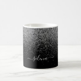Elegant Black Silver Glitter Girly Monogramed Koffiemok