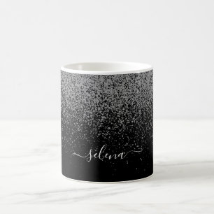Elegant Black Silver Glitter Girly Monogramed Koffiemok
