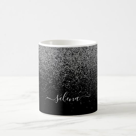 Elegant Black Silver Glitter Girly Monogramed Koffiemok (Center)