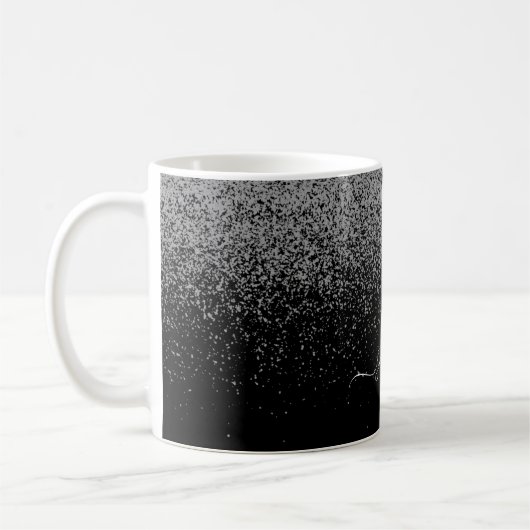 Elegant Black Silver Glitter Girly Monogramed Koffiemok (Links)