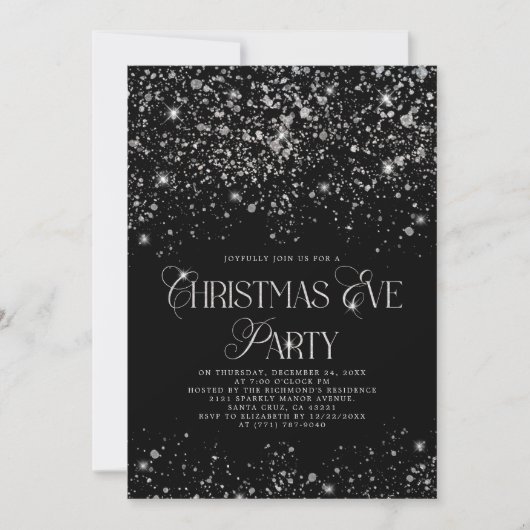 Elegant Black Silver Glitter-kerstfeest Kaart (Voorkant)