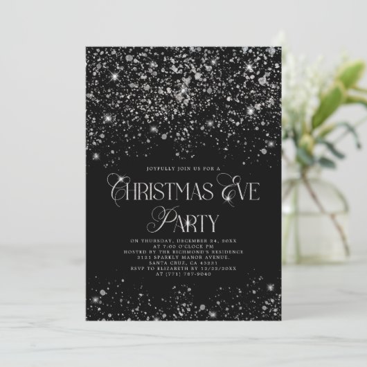 Elegant Black Silver Glitter-kerstfeest Kaart (Staand voorkant)