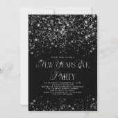 Elegant Black Silver Glitter New Years Eve Party Kaart (Voorkant)