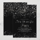 Elegant Black Silver Glitter New Years Eve Party Kaart (Voorkant / Achterkant)