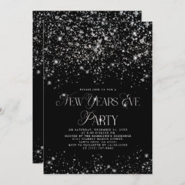 Elegant Black Silver Glitter New Years Eve Party Kaart