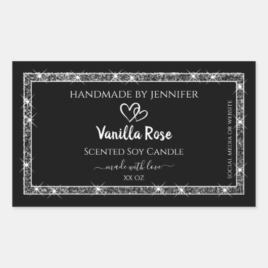 Elegant Black Silver Glitter Stars Product Labels (Voorkant)