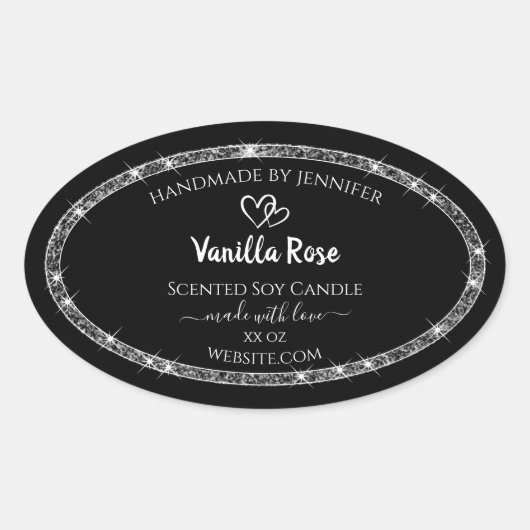 Elegant Black Silver Glitter Stars Product Labels (Voorkant)