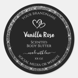 Elegant Black Silver Glitter Stars Product Labels