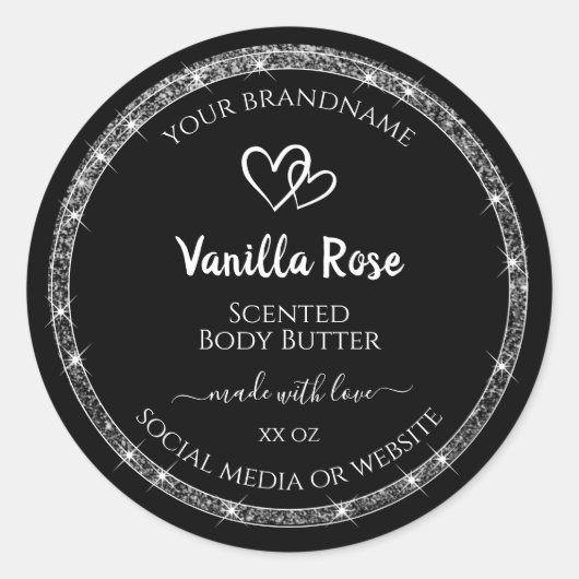 Elegant Black Silver Glitter Stars Product Labels (Voorkant)