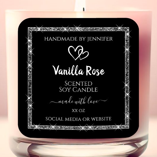 Elegant Black Silver Glitter Stars Product Labels