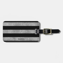 Elegant Black Silver Glitter Striped Bagagelabel
